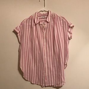Madewell Pink and White Striped Button-Front Short-Sleeve Blouse